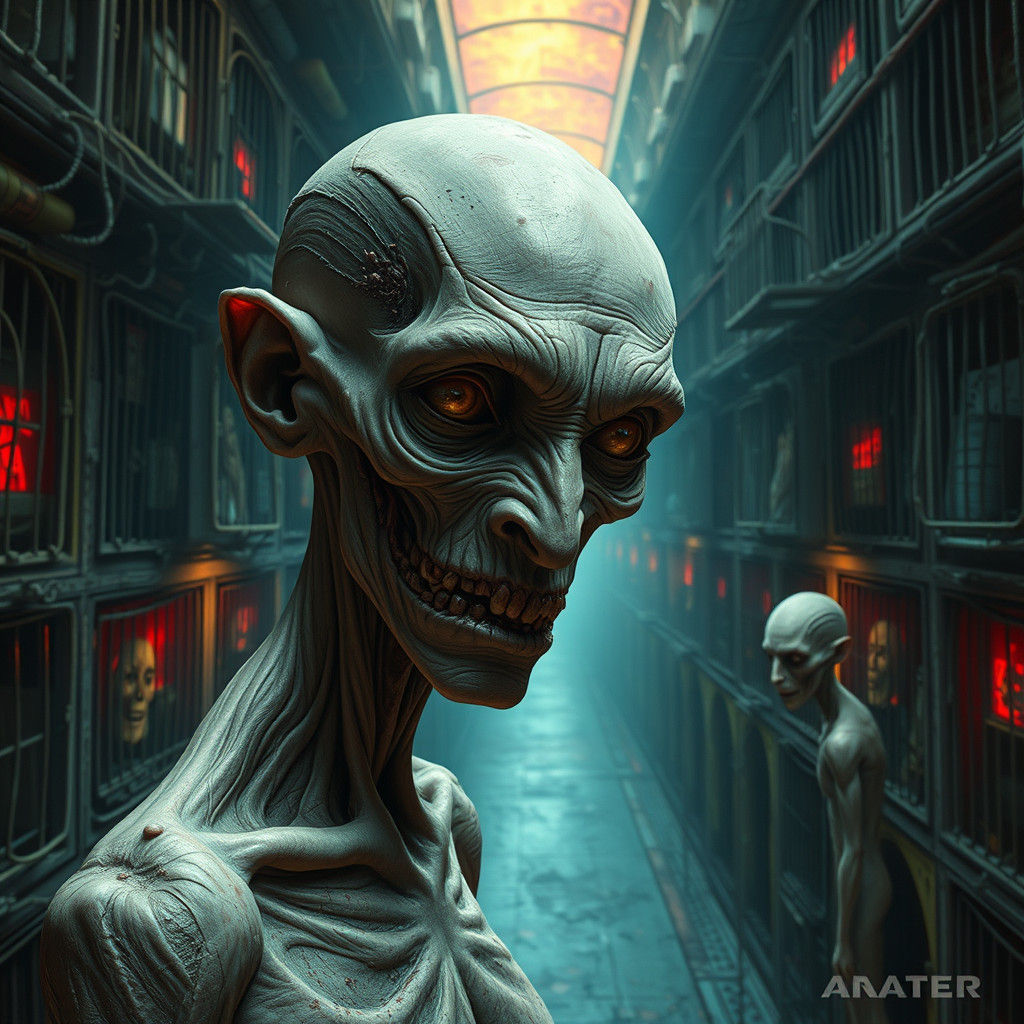 Dystopian Cityscape: Spectral Figures in Dimly Lit Cells