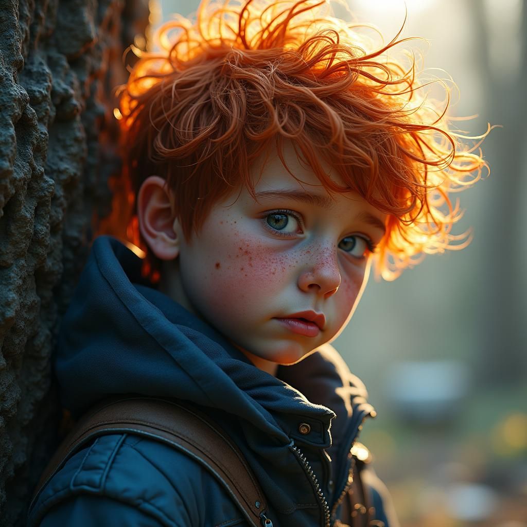 Freckled Boy with Fiery Hair, Fantasy Concept Art