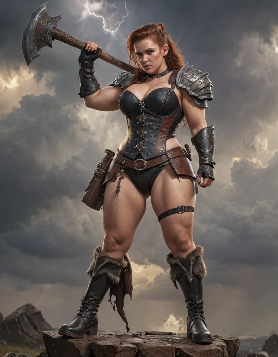 Fierce Dwarf Warrior with Axe, Hyperrealistic Fantasy Art