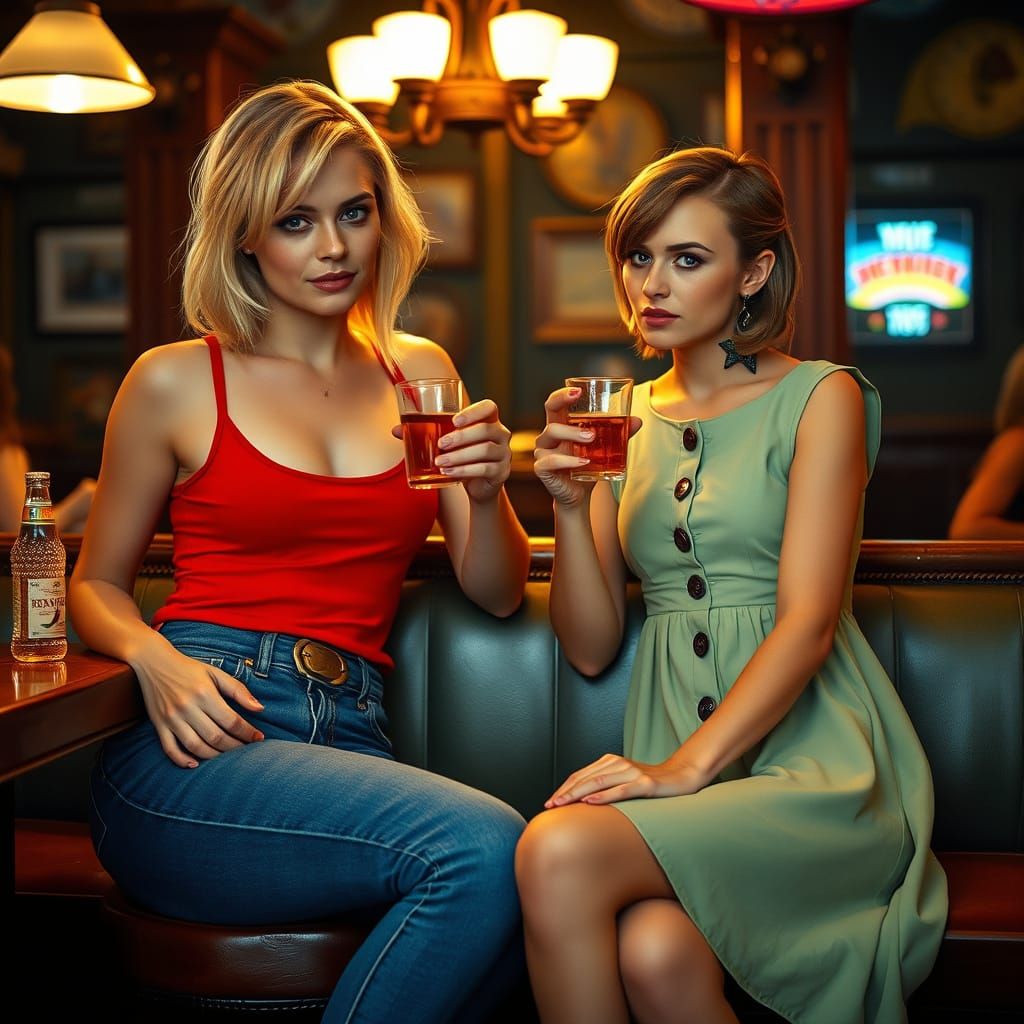 Tall Blonde Swedish Girls Share Shots at a Pub in Photoreali...