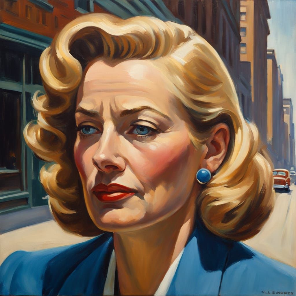1950s Woman in Blue Suit, Hopper Style
