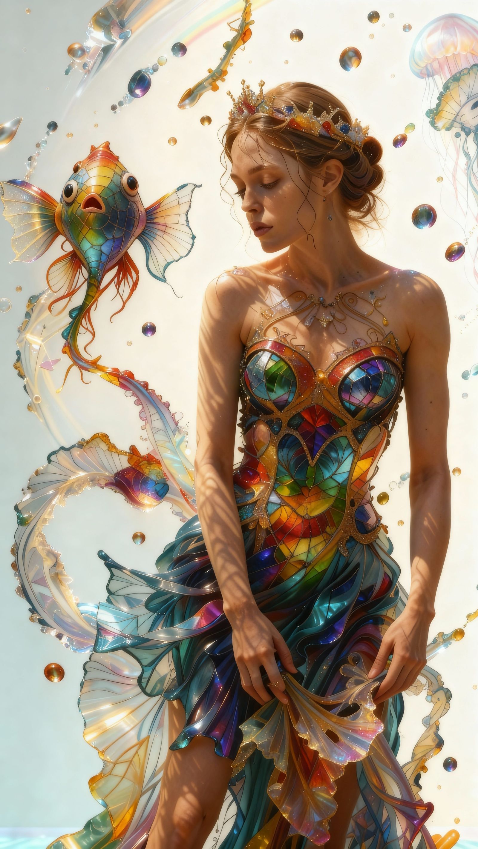 Iridescent Jellyfish King with Crystal Craquelure