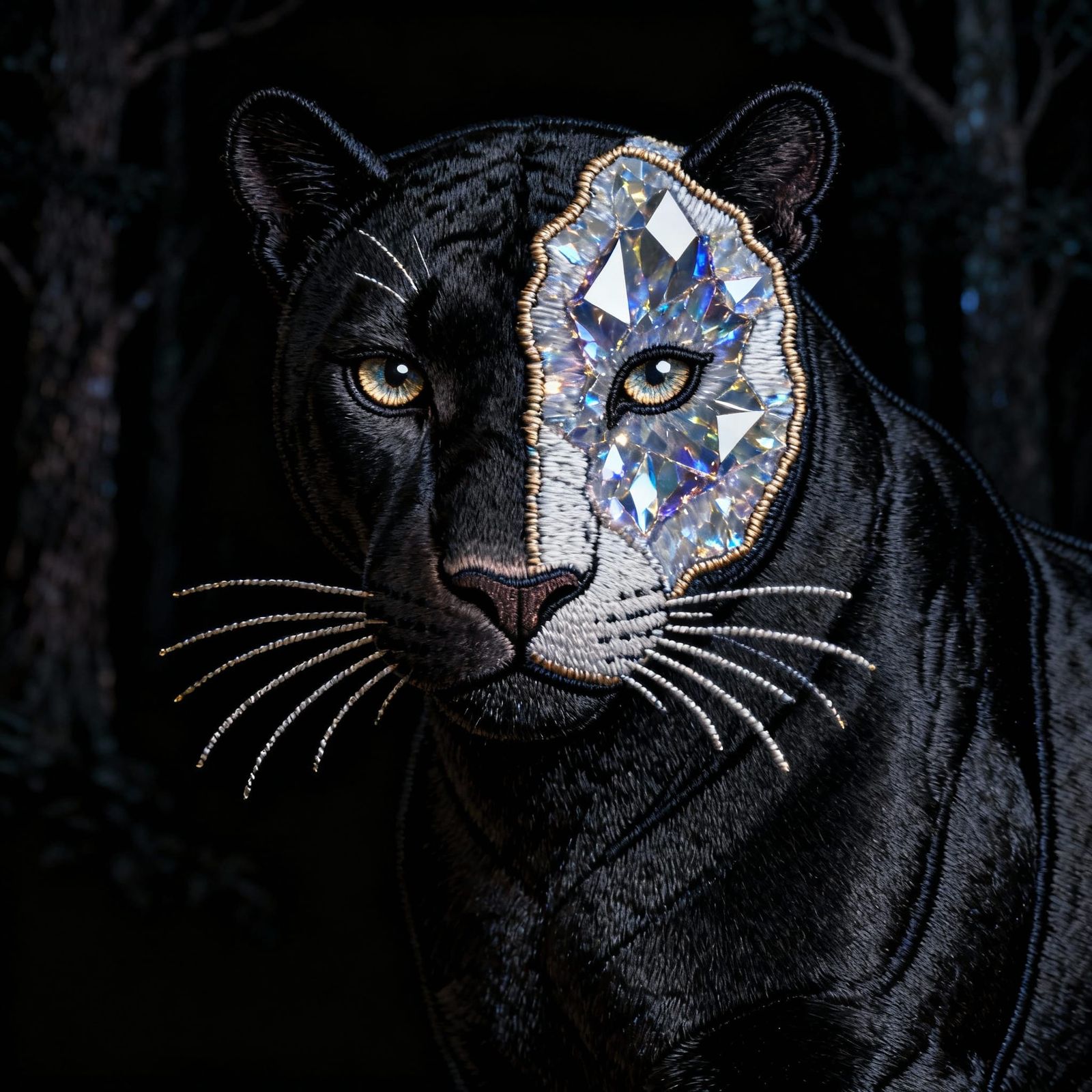 Black Panther with Geode Head in Dark Forest