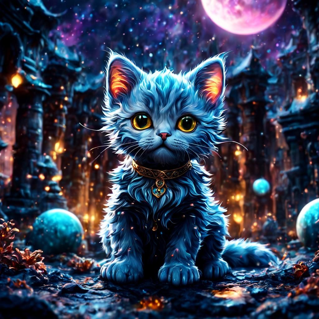 Mystic Celestial Baby Cat: Detailed Matte Painting