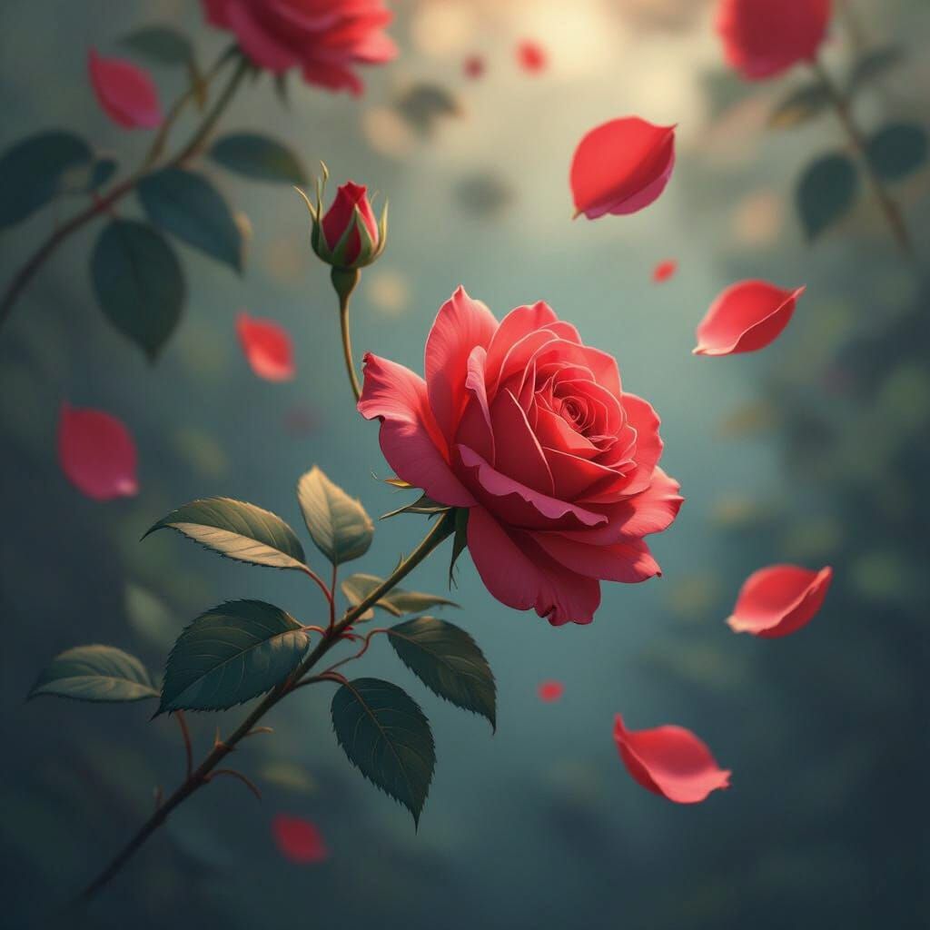 Red Rose Petals Fall in Delicate Style