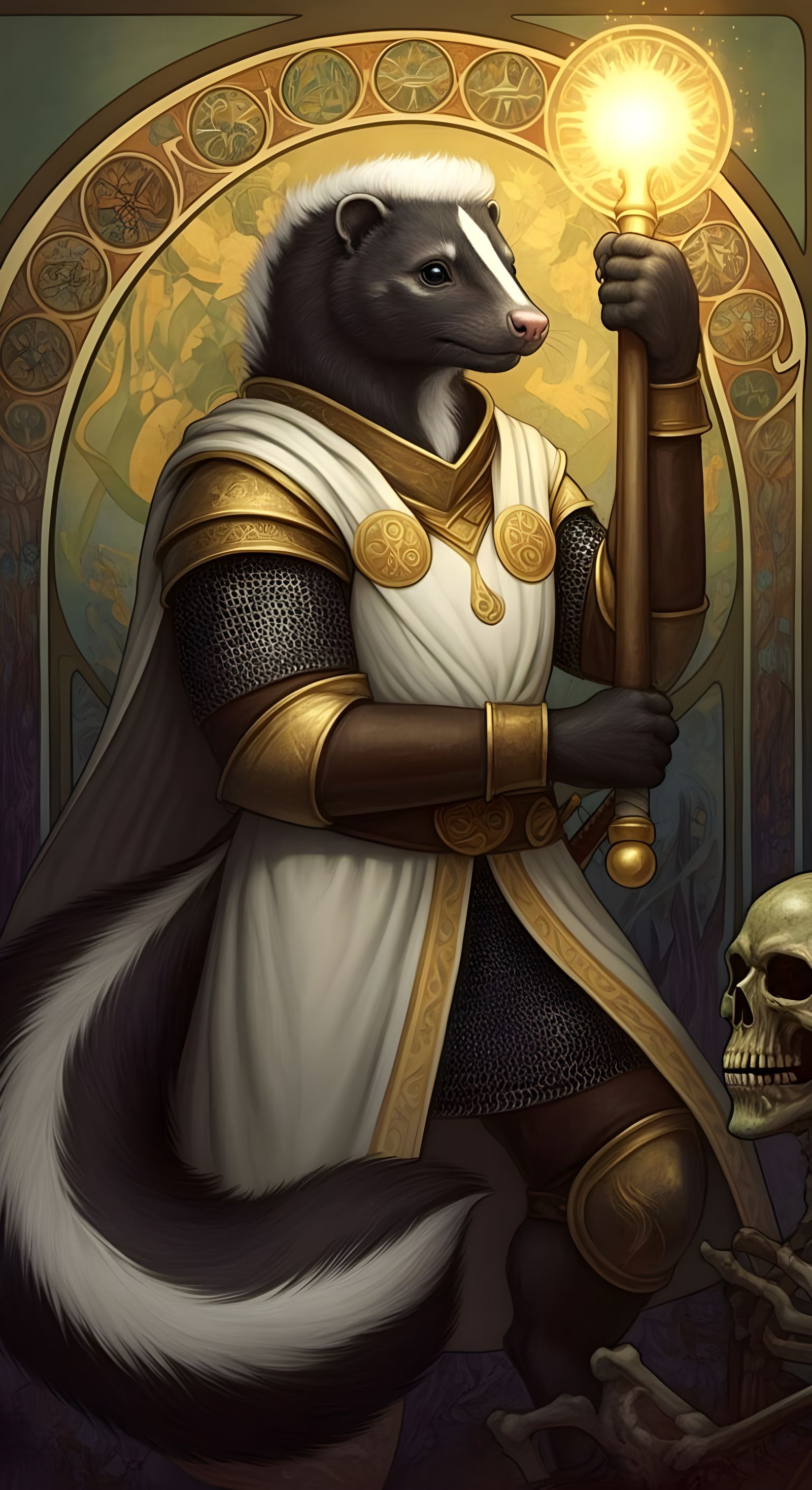 Skunk Knight Strikes Lich in Art Nouveau Style
