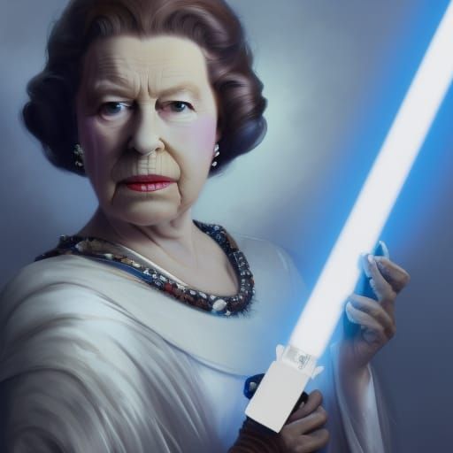 Queen Elizabeth II with Lightsaber and Fairy Wings