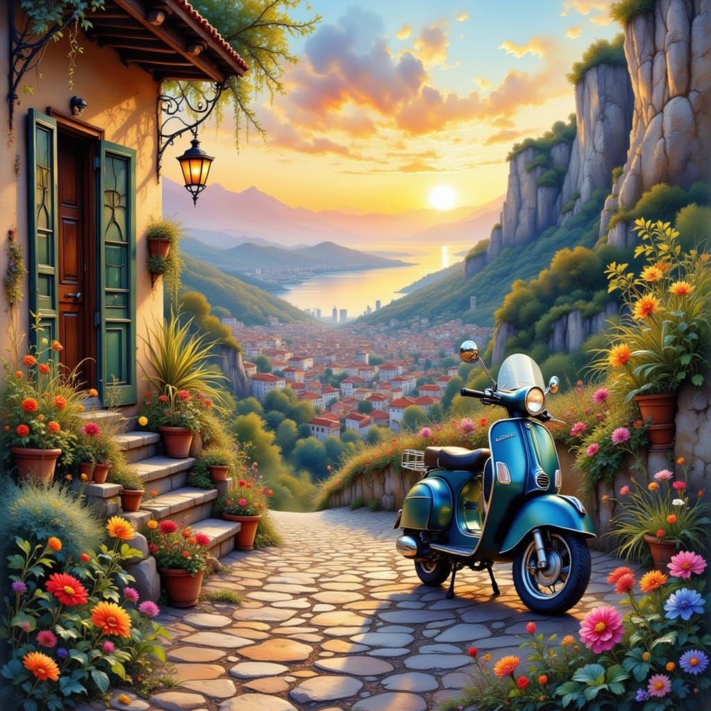 Serene Greek Cityscape at Sunrise