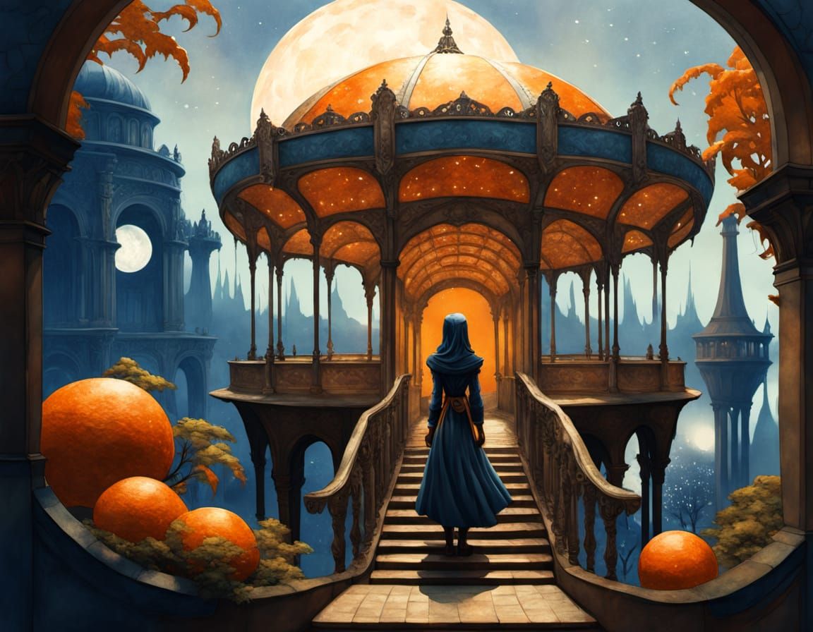 Vintage Carousel in Misty Forest, Art Nouveau Style