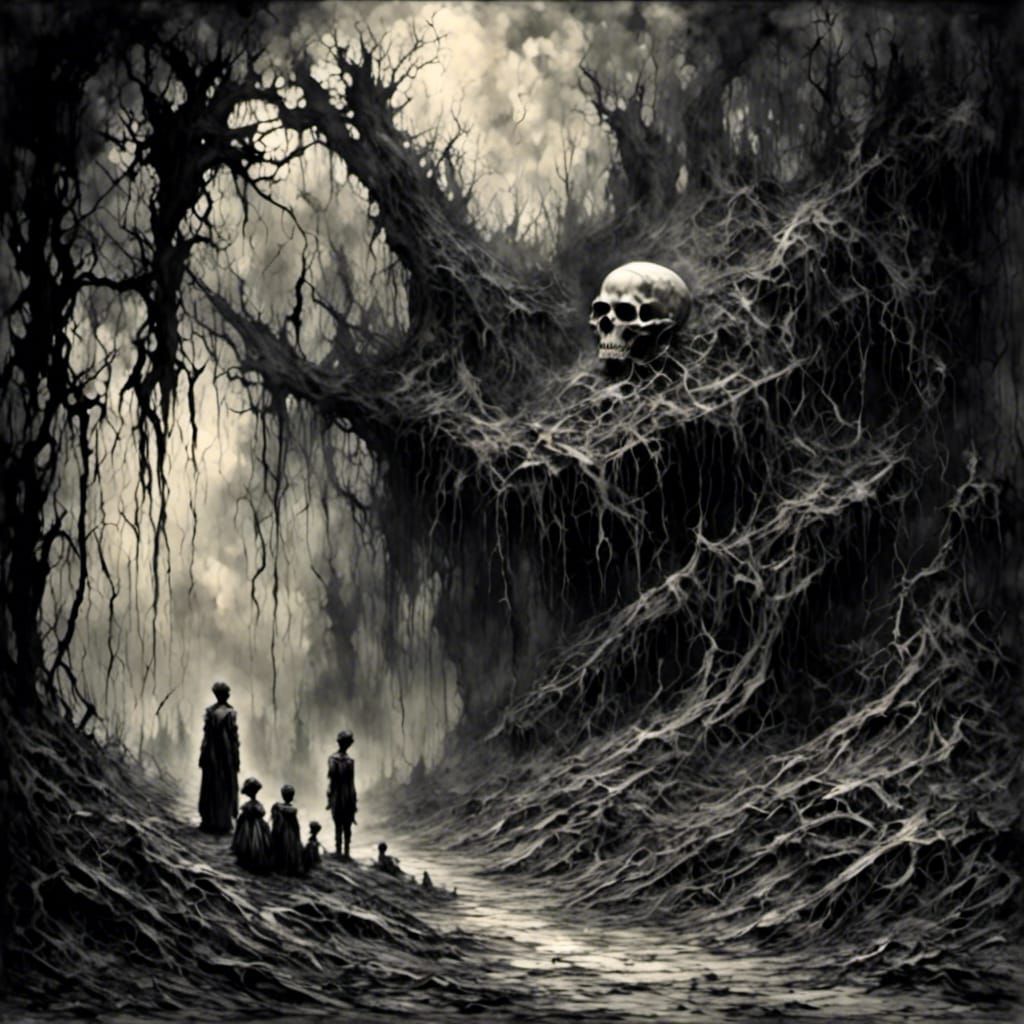 Dark Gothic Horror: Existential Dread in Engraving Style