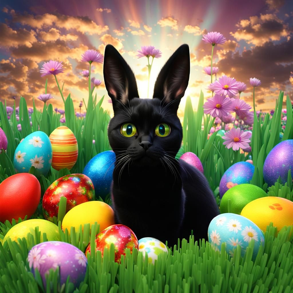 Hyperrealistic Cat with Bunny Ears in Spring