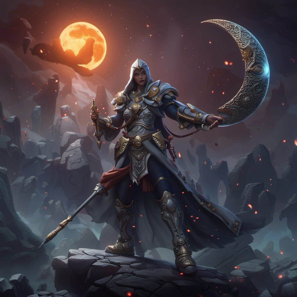 LOL Ali with Moon Weapon: Detailed Digital Painting