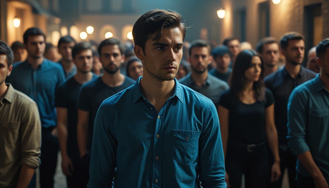 Lonely Man in Crowd: Contemporary Digital Art