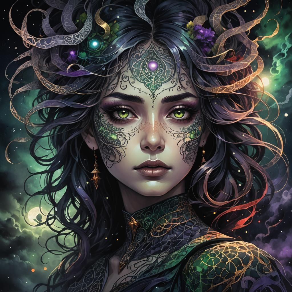 Eldritch Anime Woman Portrait in Dark Fantasy Style