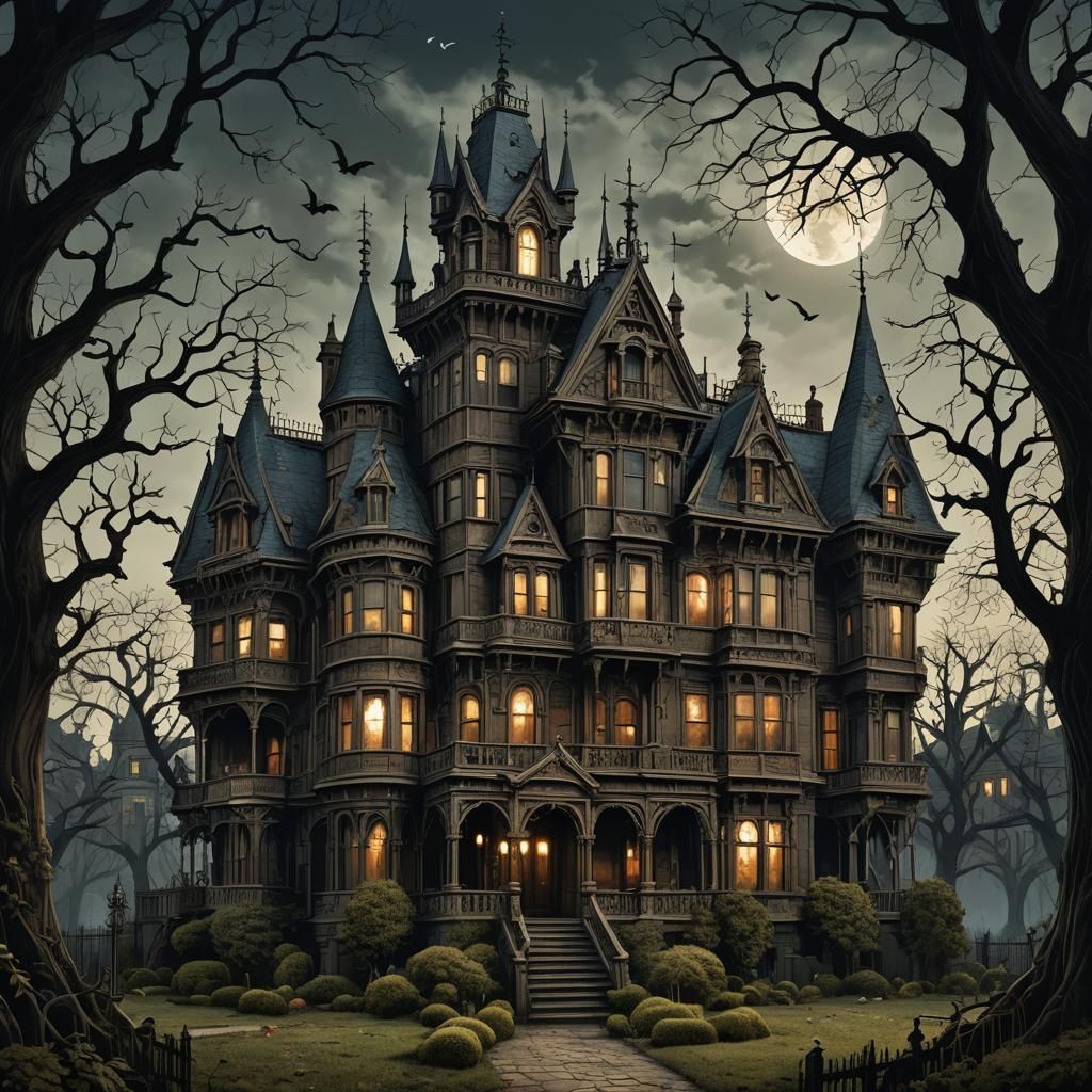 Foreboding Victorian Mansion in Dark Fantasy Style