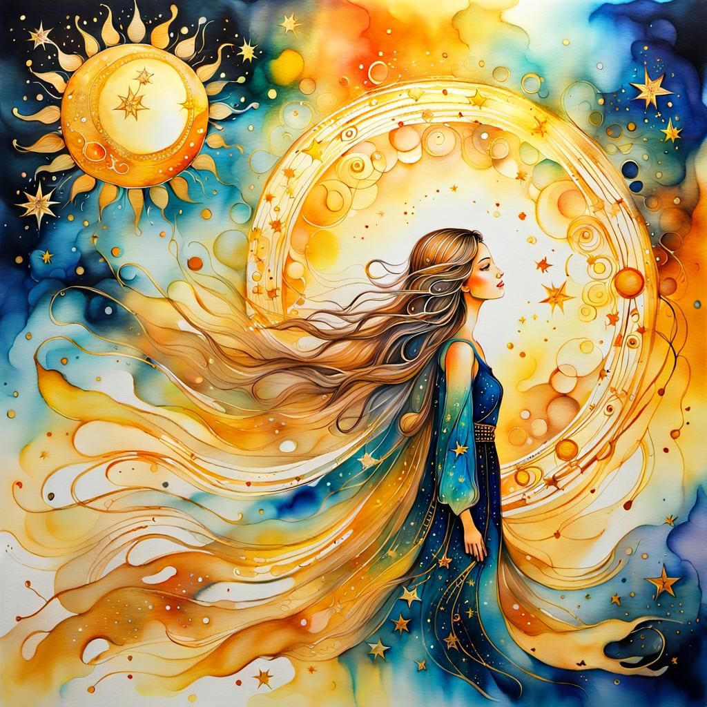 Goddess Moves Suns and Stars: Ink Painting