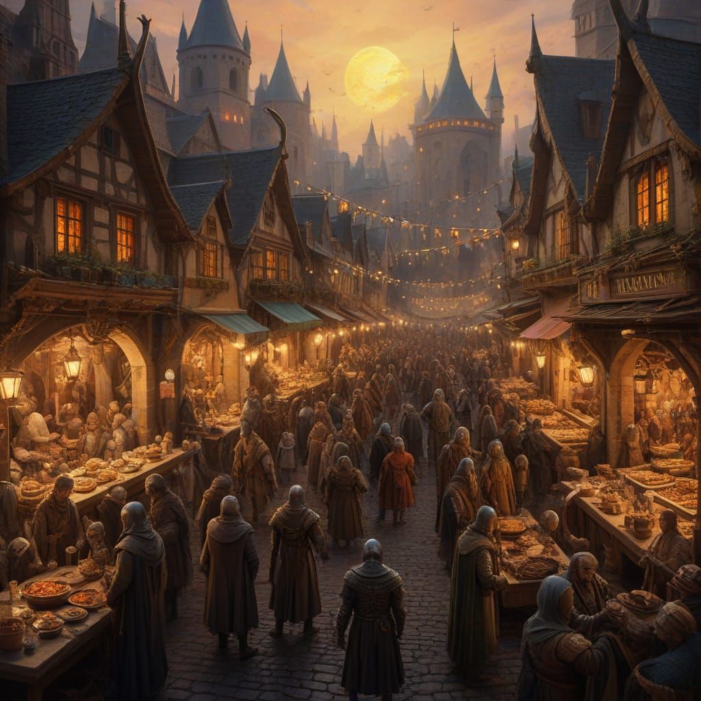 Aliens Visit a Lively Medieval Market