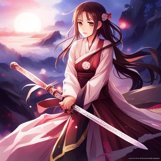 Anime Girl with Sword in Japanese Manga Style