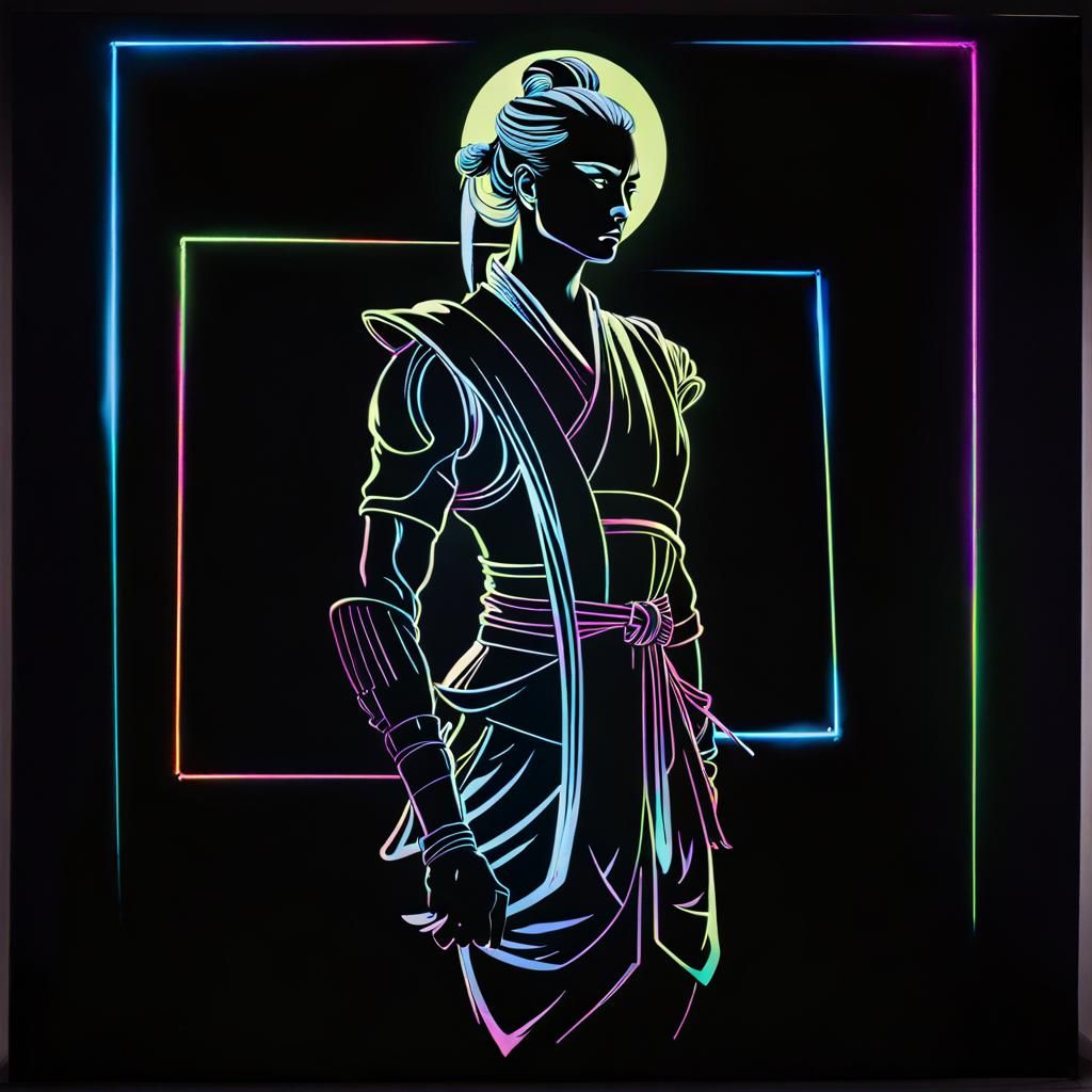Cyberpunk Samurai Warrior in Neon Black Light
