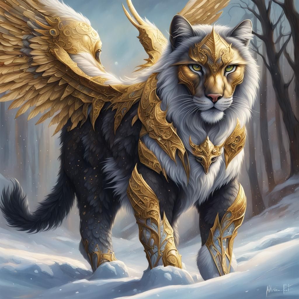 Mystical Armored Big Cats with Wings