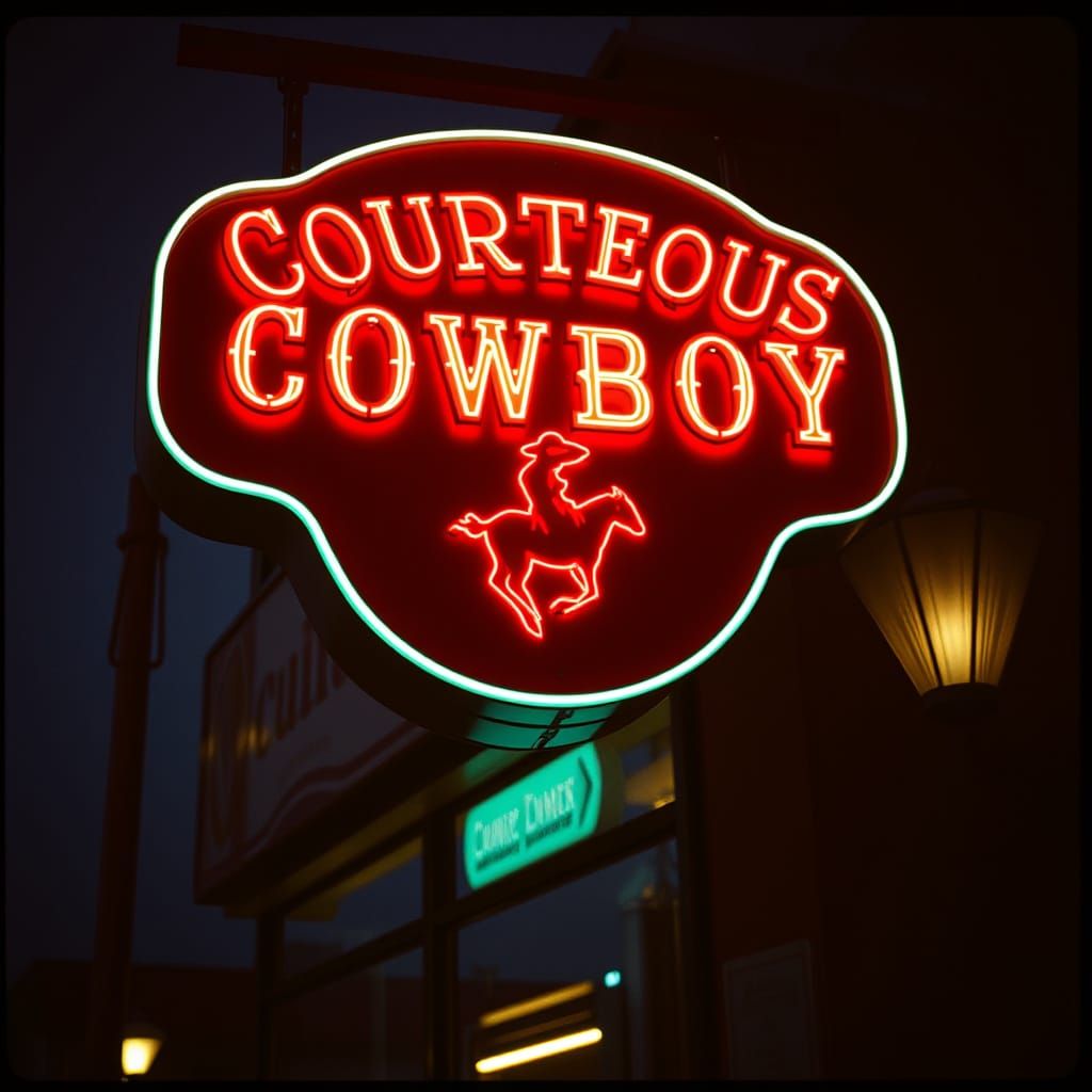 Neon Sign for Courteous Cowboy with Cowboy Logo