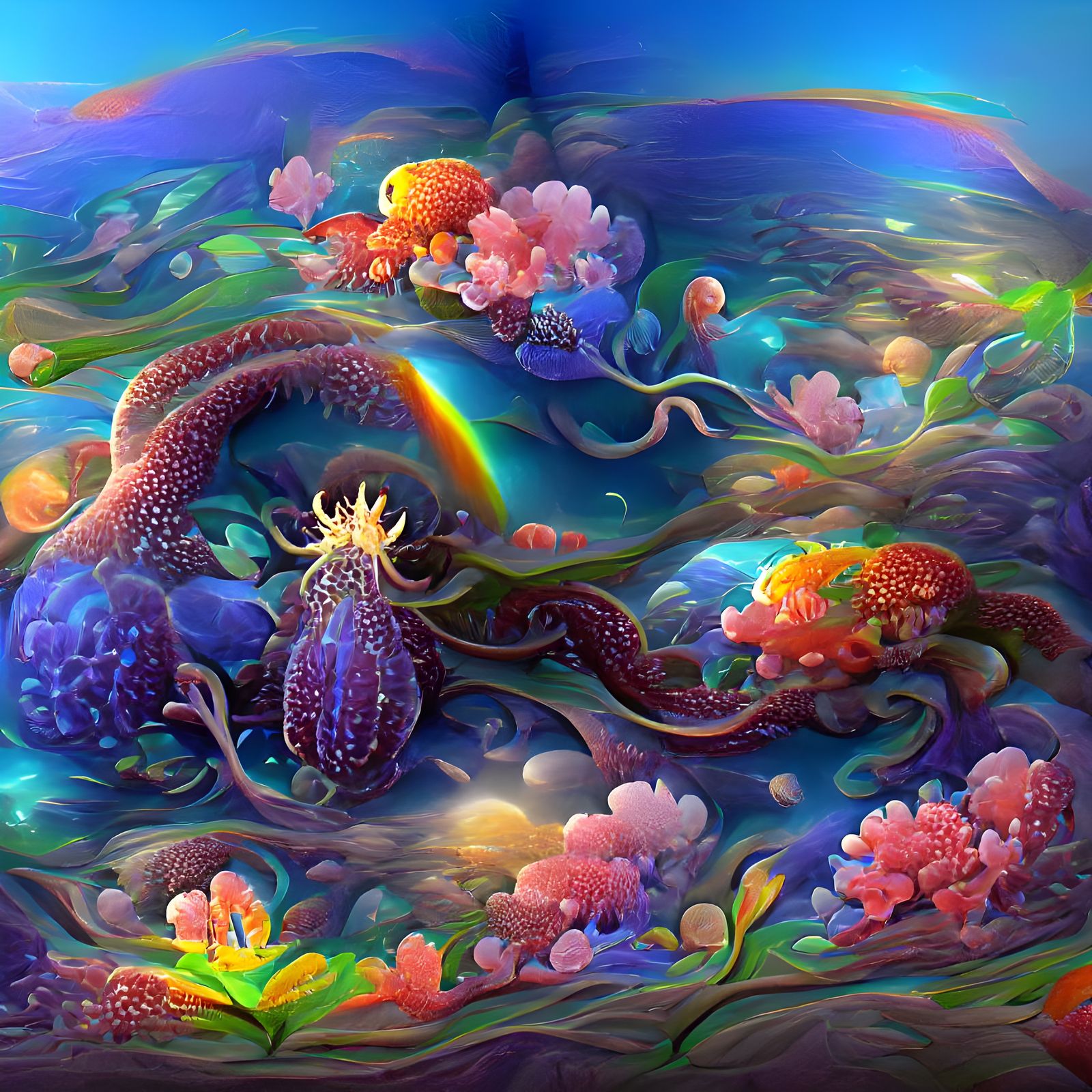 Luminescent Rainbow Octopus in Cosmic Ocean