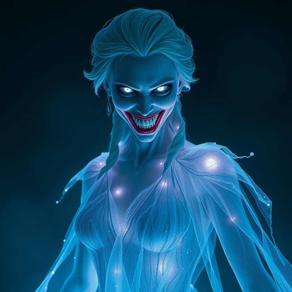Ghostly Elsa Portrait in Gothic Horror Style
