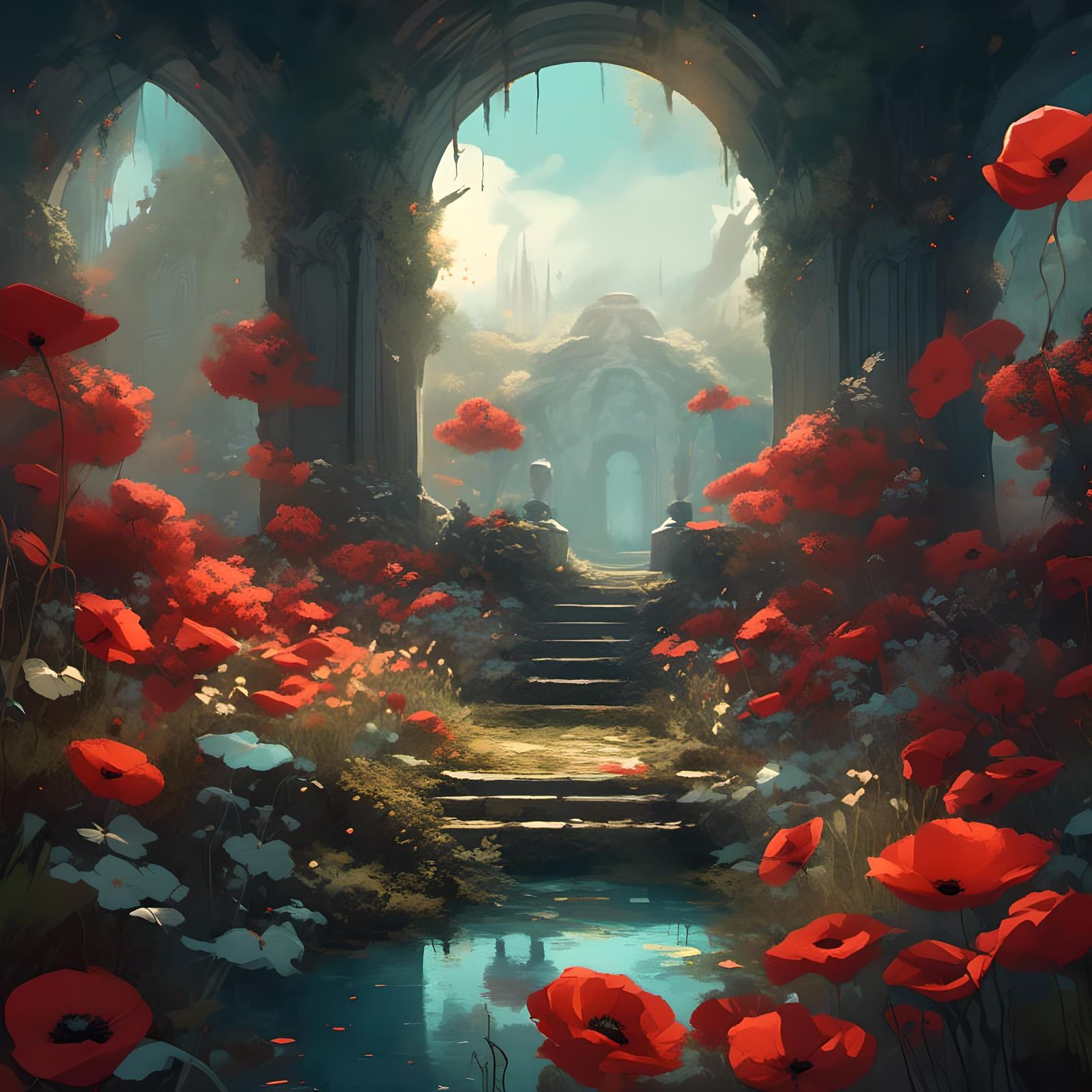 Underground Garden Corner with Sleeping God, Digital Art