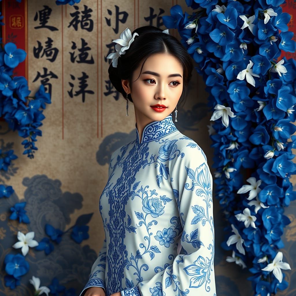 Romantic Chinese Goddess in Lavish Ming-Inspired Attire