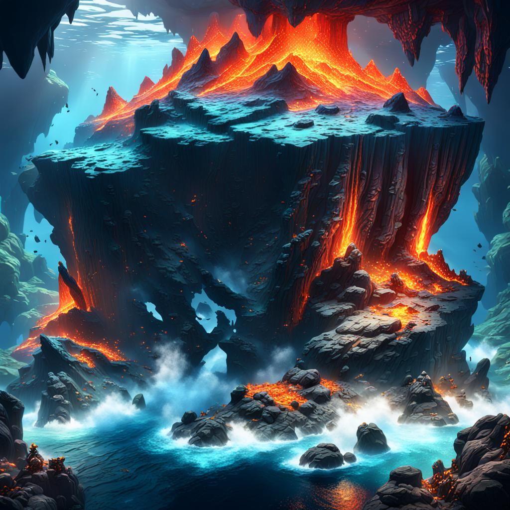 Underwater Magma Rock in Detailed Matte Painting