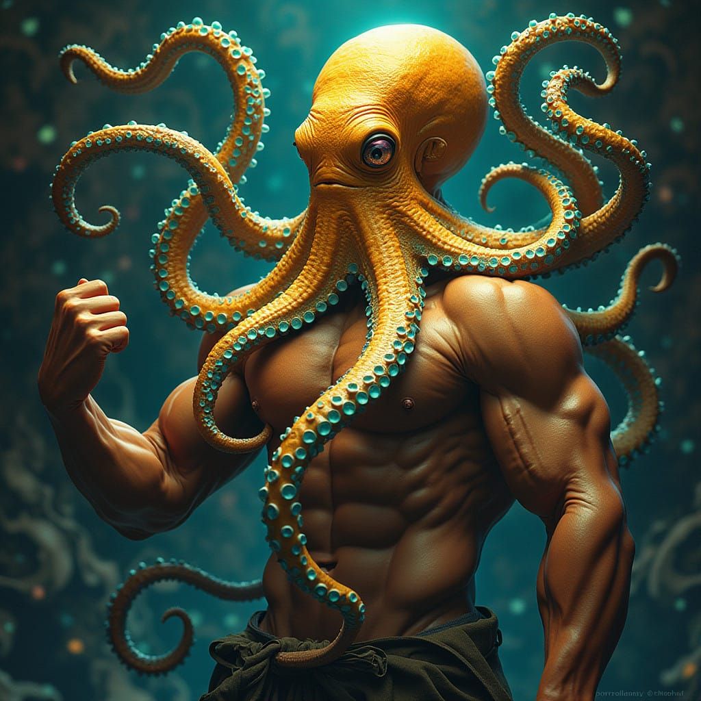 Muscled Octopus Hero in Golden Shimmer