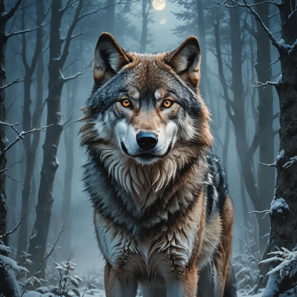 Wolf Howls in Misty Forest: Hyper-Realistic Digital Art