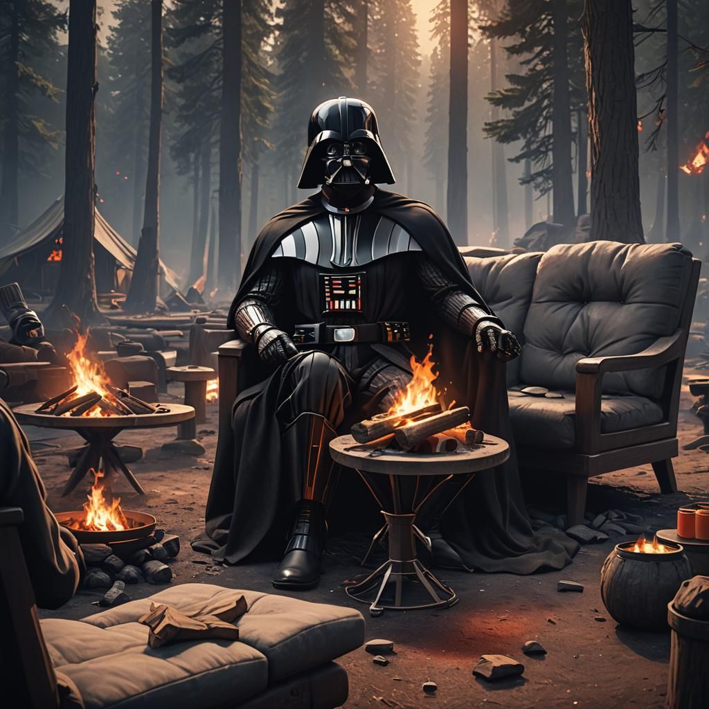 Darth Vader Relaxing by Campfire, Matte Painting