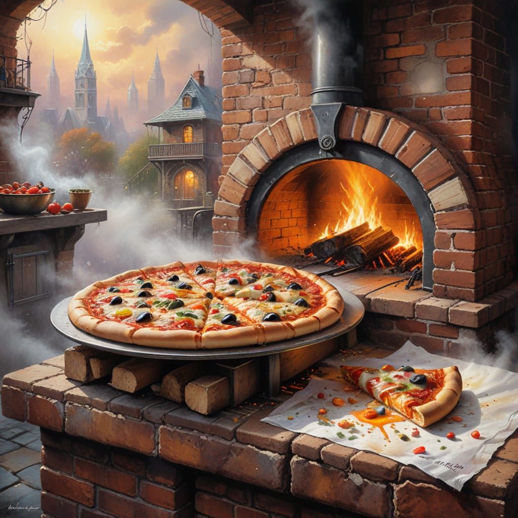 Hot Pizza in 1930s Pizzeria, Hyperrealistic