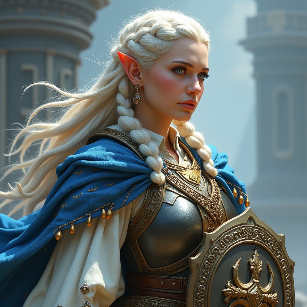 Dwarf Cleric in White and Blue Robes: Fantasy Art