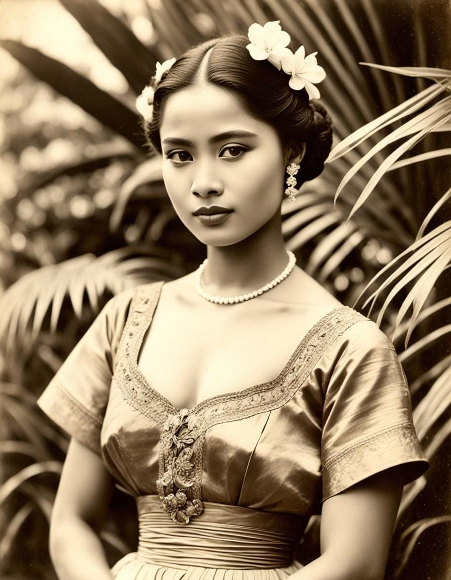 1920s Indonesian Woman in Tropical Garden Photograph