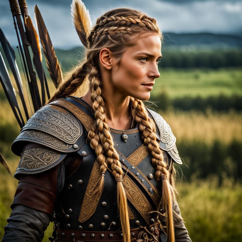 Viking Warrior Woman on Battlefield, Hyperrealistic Art