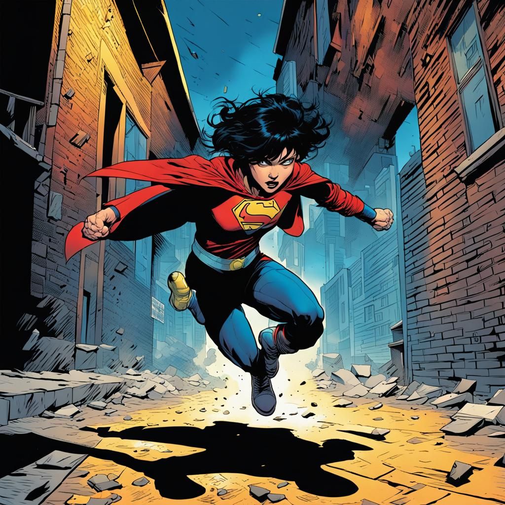 Superheroine Saves Child: Dynamic Comic Book Art