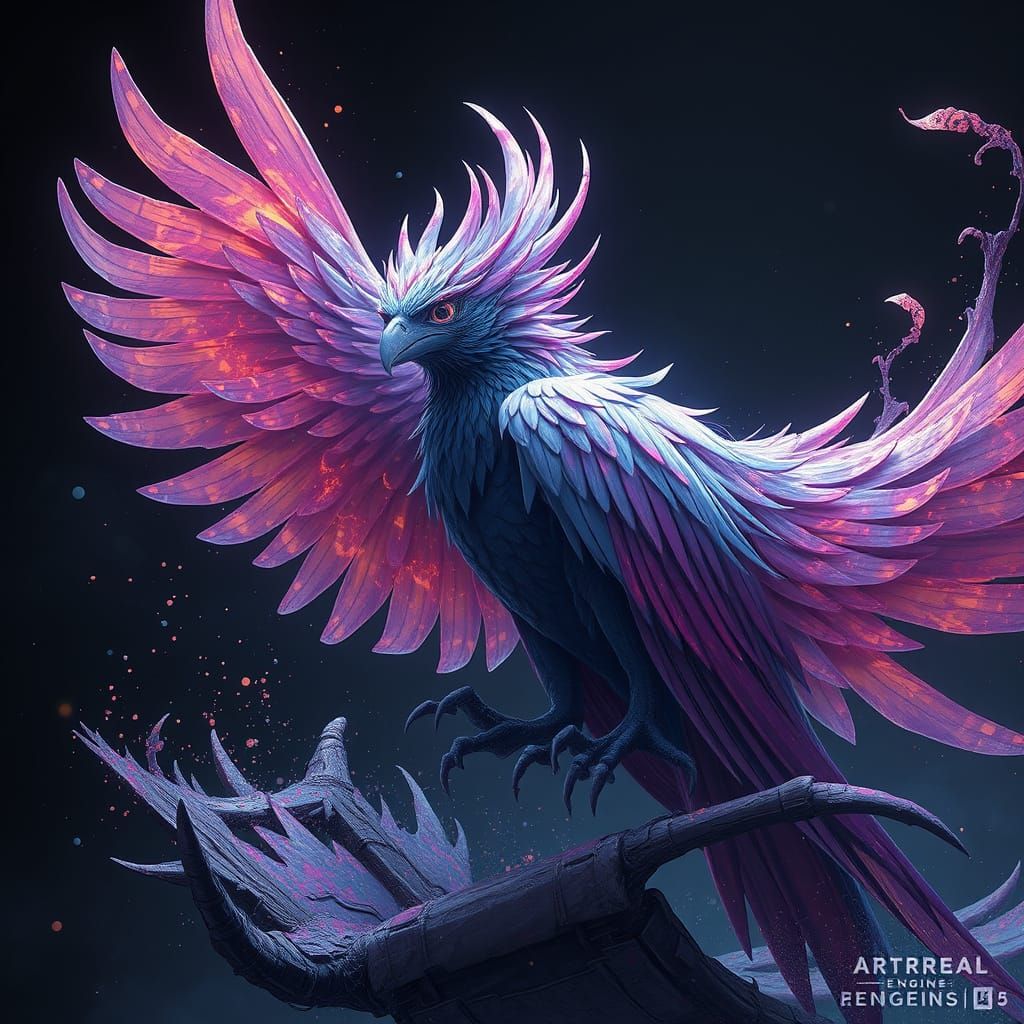 Ethereal Psionic Avian in Vibrant Fantasy Landscape