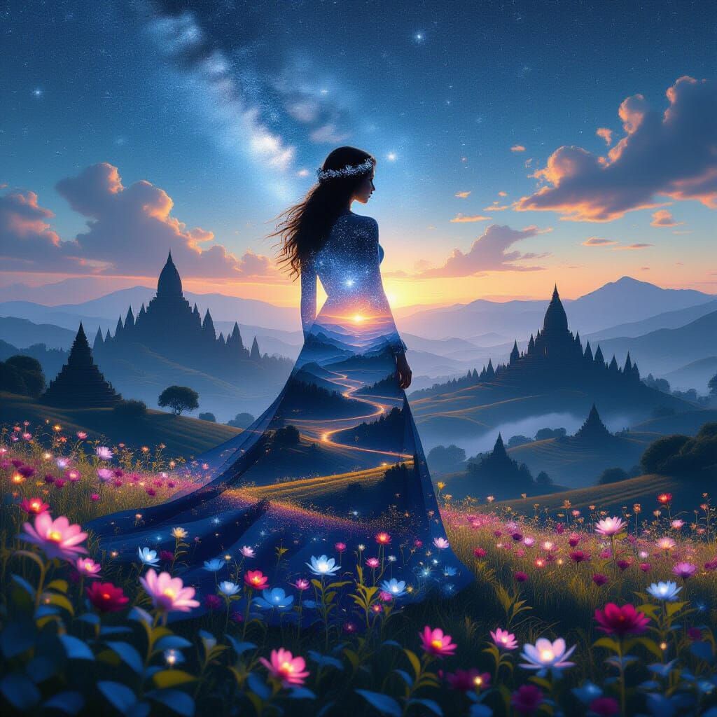 Celestial Gardener Double Exposure Digital Art