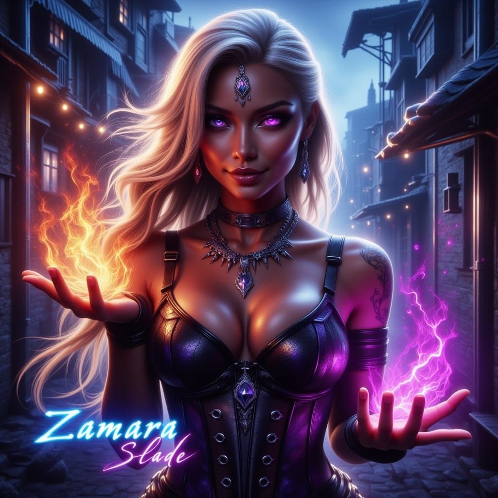 Powerful Sorceress with Magic Flames, Fantasy Art