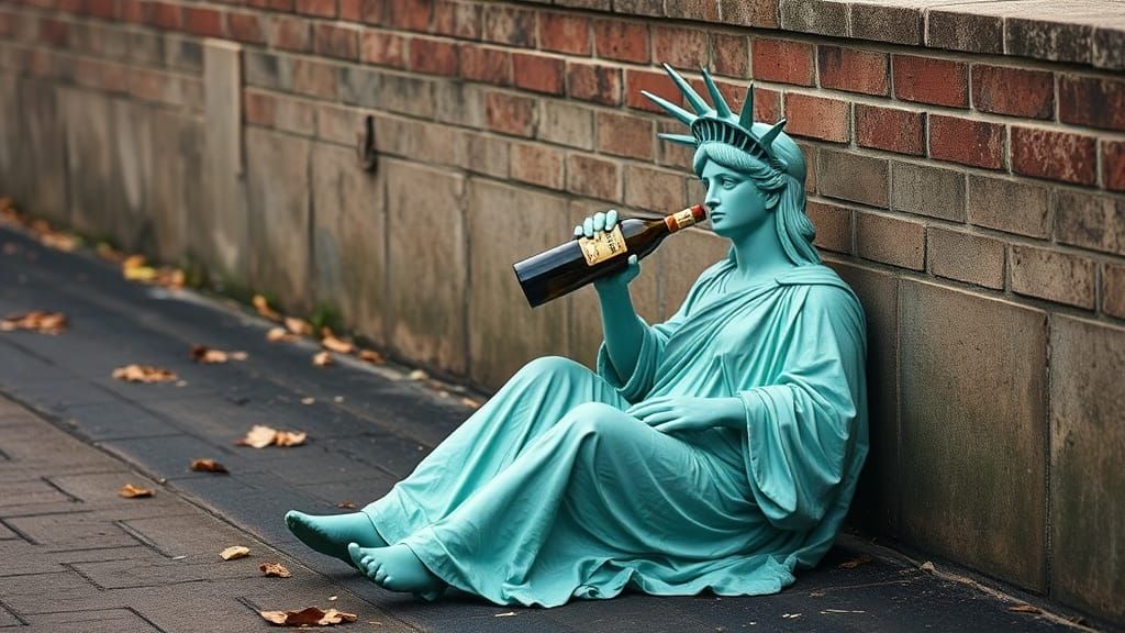 Statue of Liberty Gutter Wine Scene
