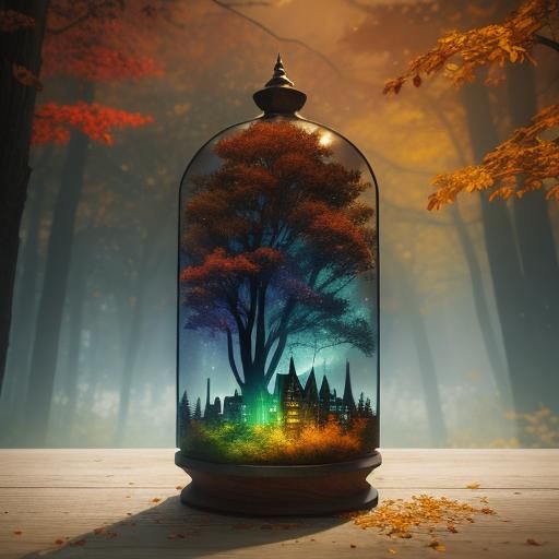 Autumn City in Glass Box: Macro Photography Concept Art