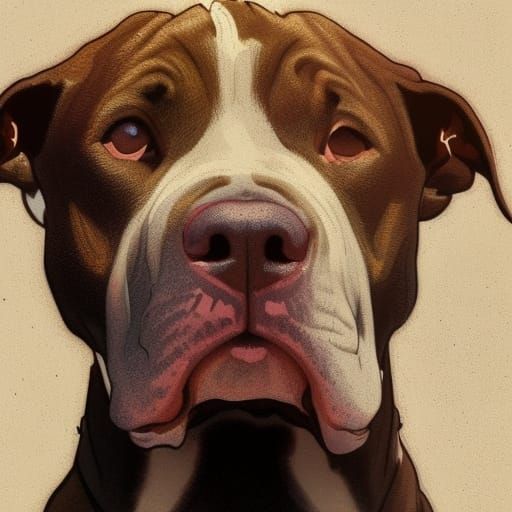 Sad Pitbull Portrait in Hyperdetailed Style