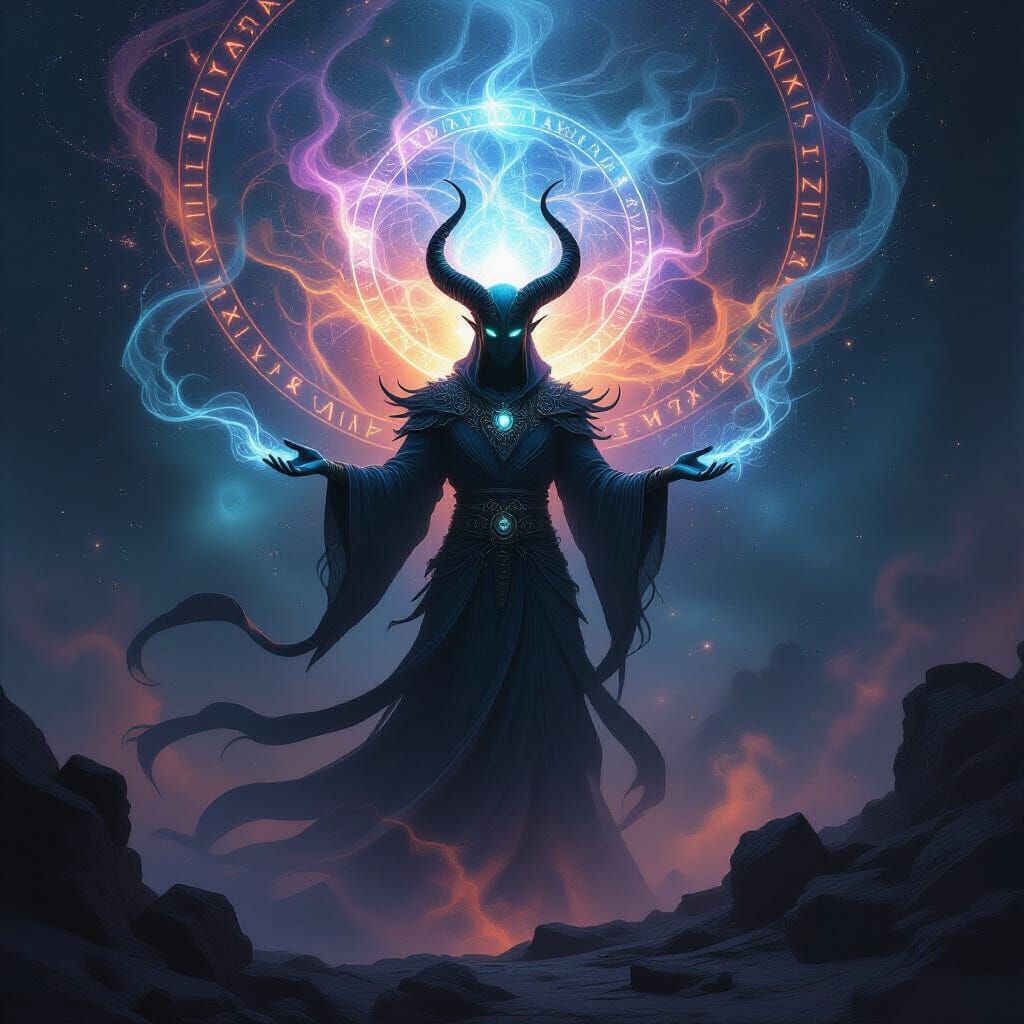 Cosmic Djinn of the Abyss in Visionary Surrealism Style