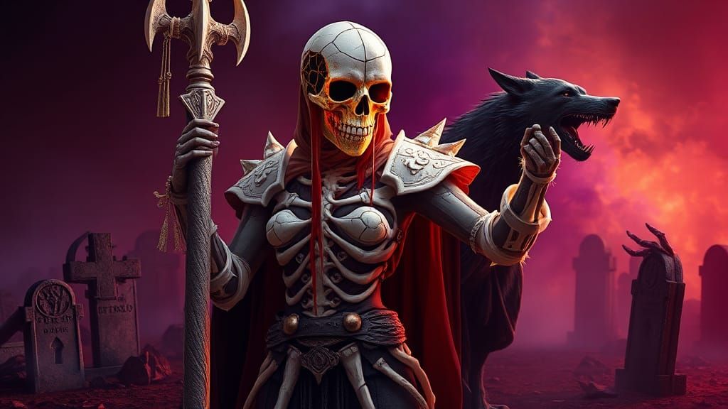 Female Necromancer Resurrects Undead in Dark Fantasy Art