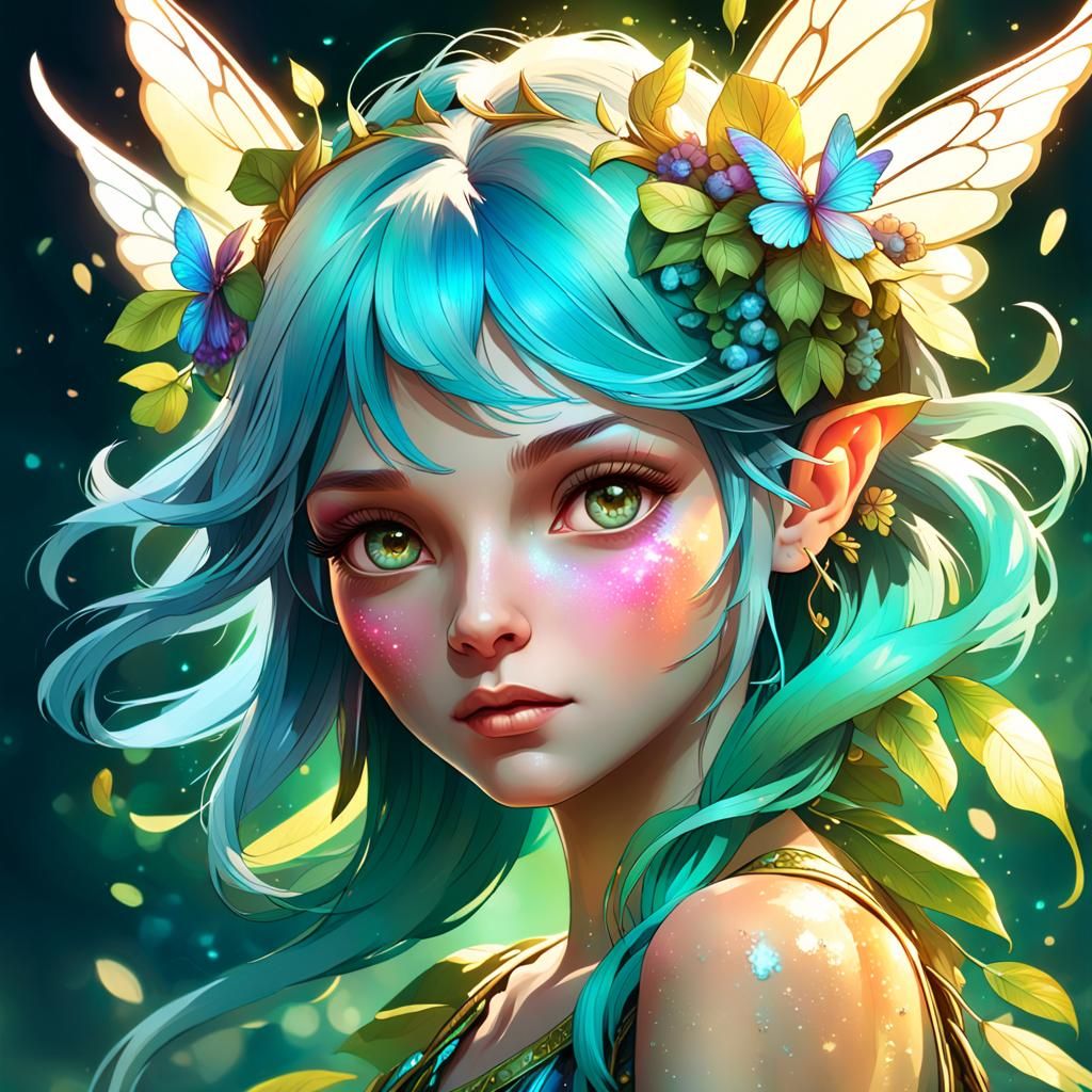 Detailed Portrait of Mythical Faery in Art Nouveau Style