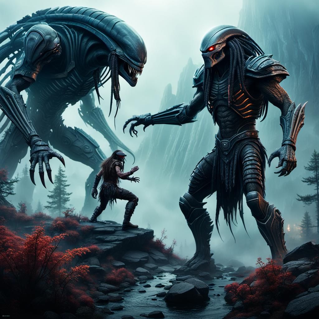 Alien vs Predator Epic Mountain Battle