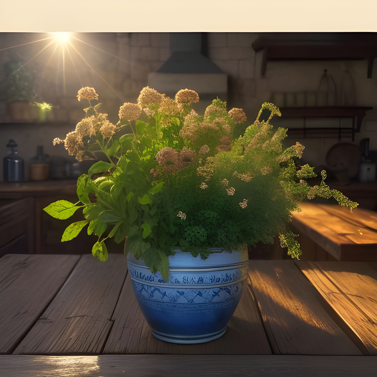 Mediterranean Herbs in Golden Hour Light