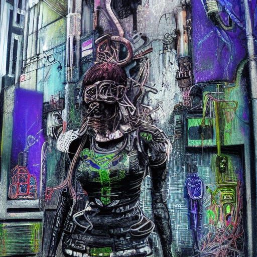 Cyber Goth Model by Vibrant Street Art Mural